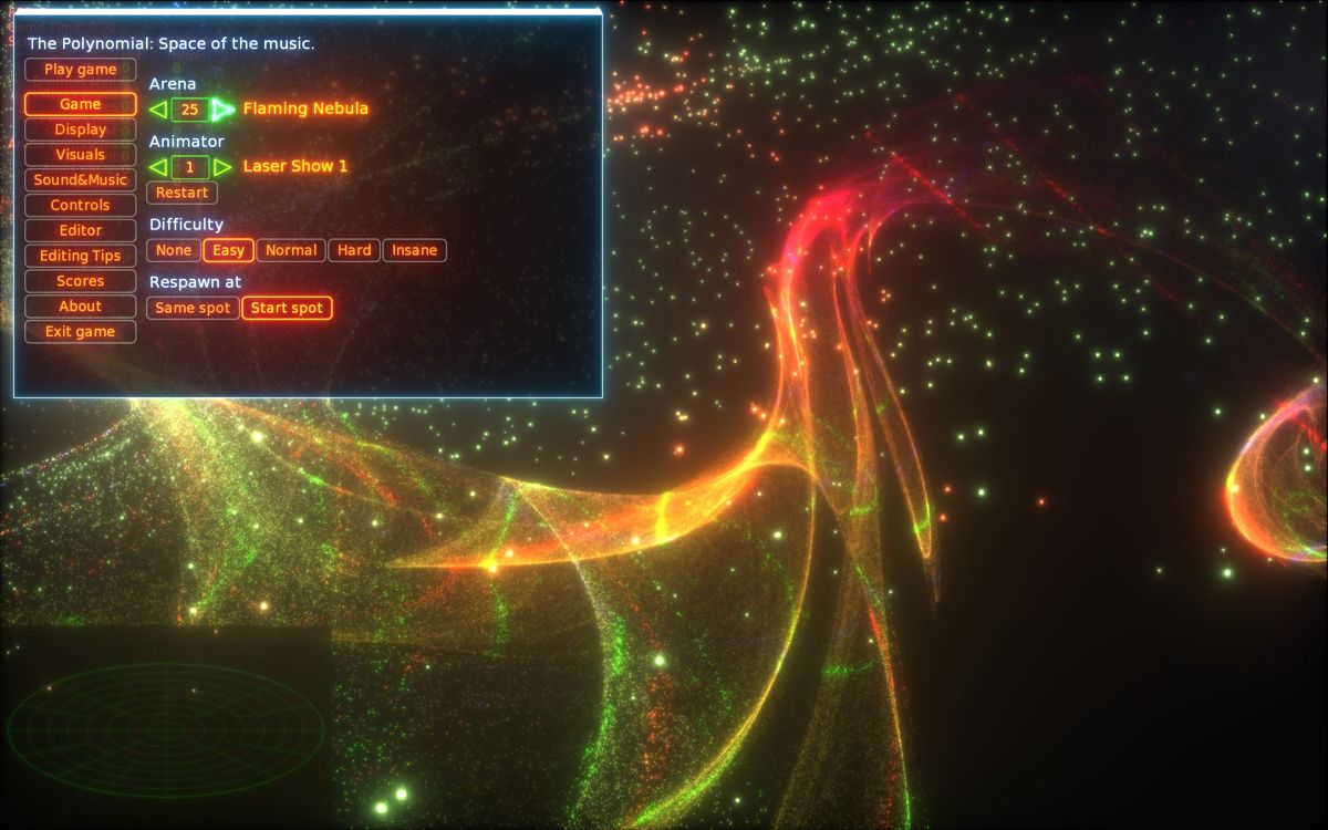 The Polynomial: Space of the Music (Windows) screenshot: Menu with arena selection