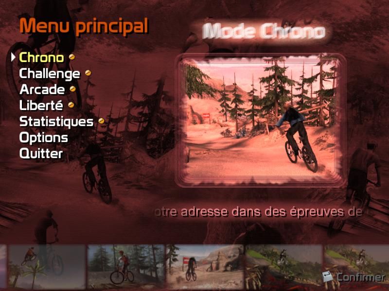 Mountain Bike Adrenaline (Windows) screenshot: Menu screen (French)