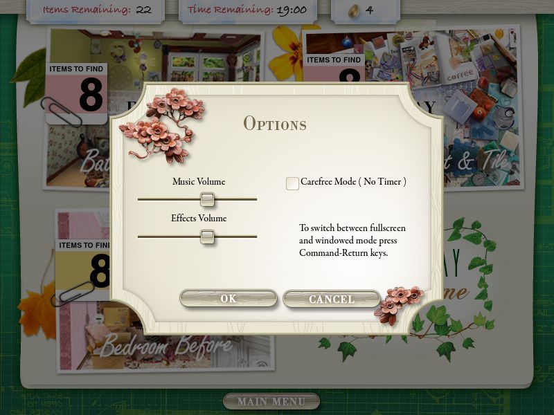Dream Day First Home (Macintosh) screenshot: Options