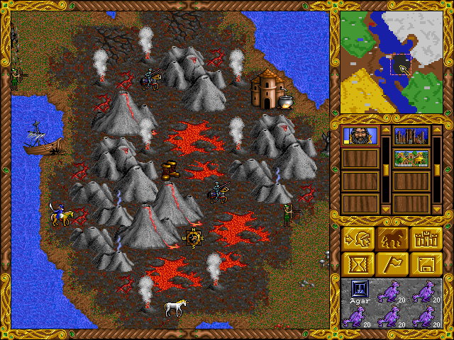 Heroes of Might and Magic (DOS) screenshot: Lava and volcanos