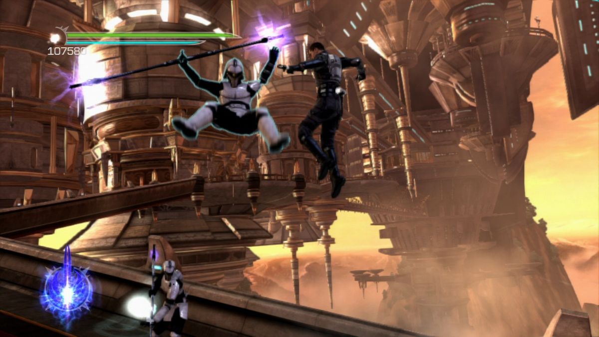 Star Wars: The Force Unleashed II (PlayStation 3) screenshot: Slamming your opponent to the ground.