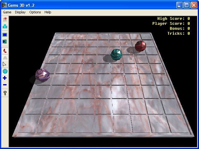 Gems 3D (Windows) screenshot: The start of a windowed game with the balls in their lowest resolution