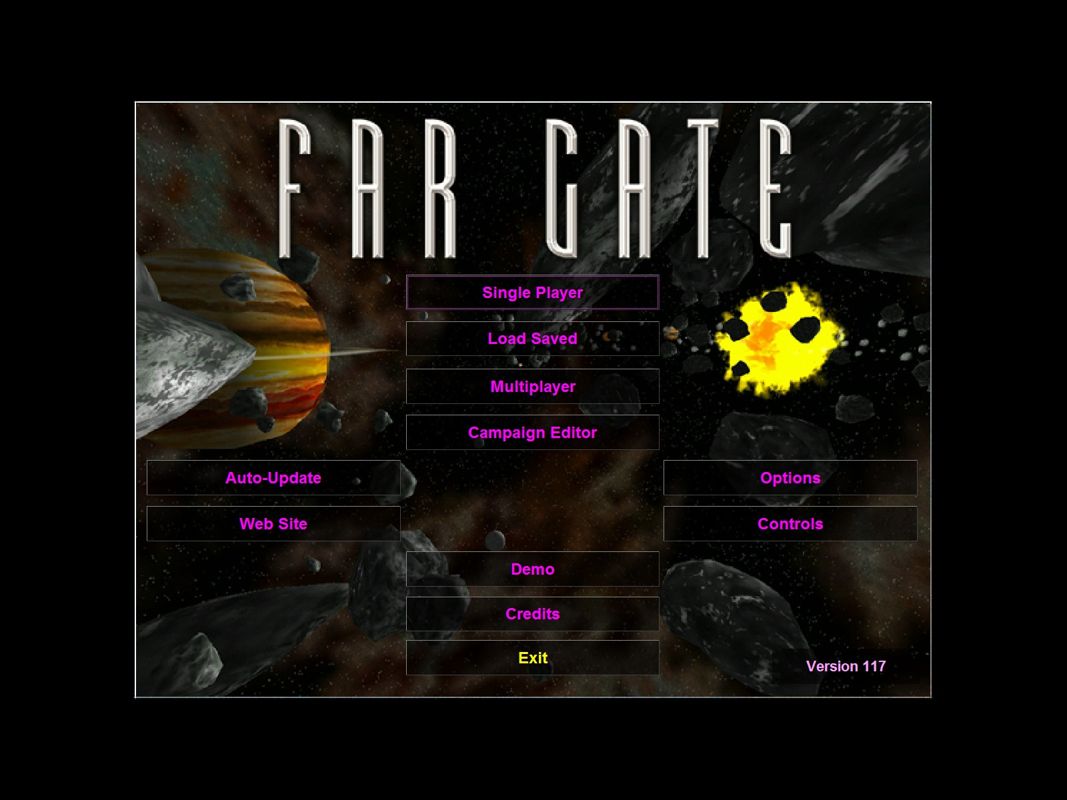 Far Gate (Windows) screenshot: English version: Far Gate's main menu screen