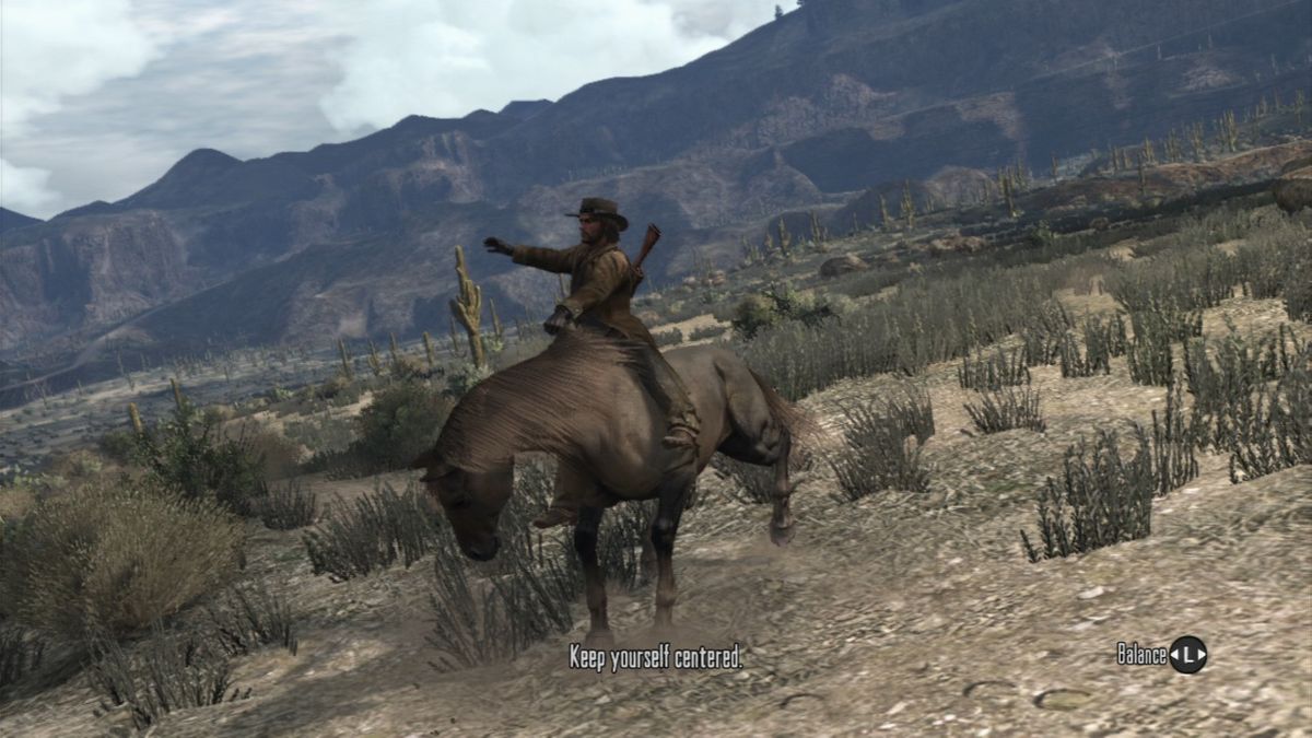 Red Dead Redemption (PlayStation 3) screenshot: Taming a horse... it about half a minute of keeping the balance and then you're the boss.