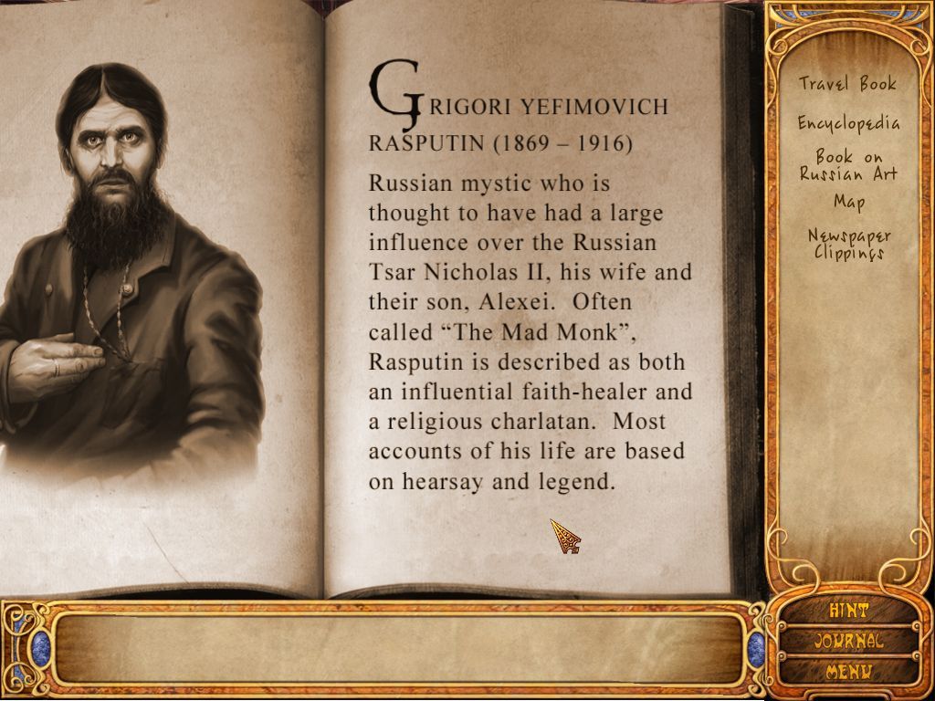 Rasputin's Curse (Macintosh) screenshot: Library Rasputin reference