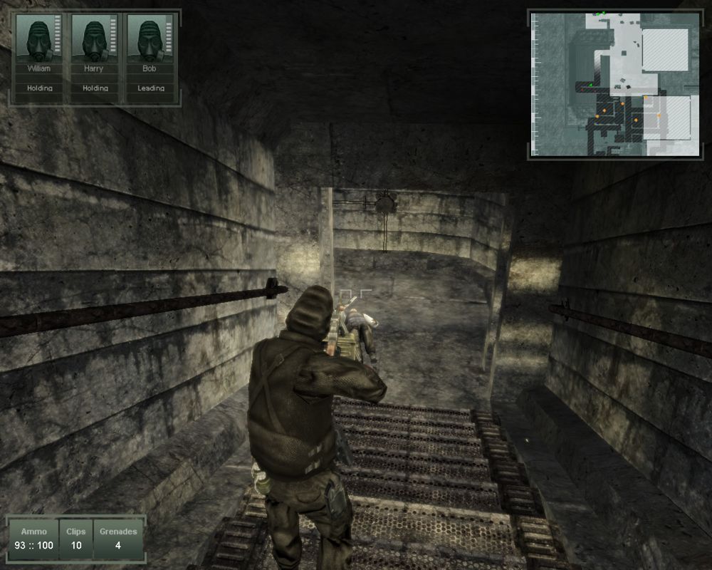 EuroCops (Windows) screenshot: Fighting my way down into a bunker