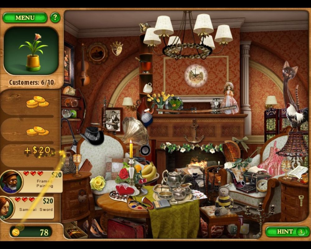 Gardenscapes (Macintosh) screenshot: Drawing Room - objects collecting money