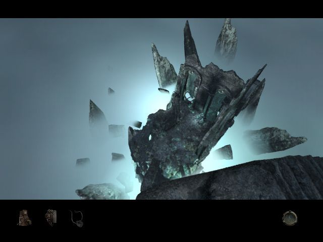 Myst IV: Revelation (Macintosh) screenshot: Spire below in a cloudy mist