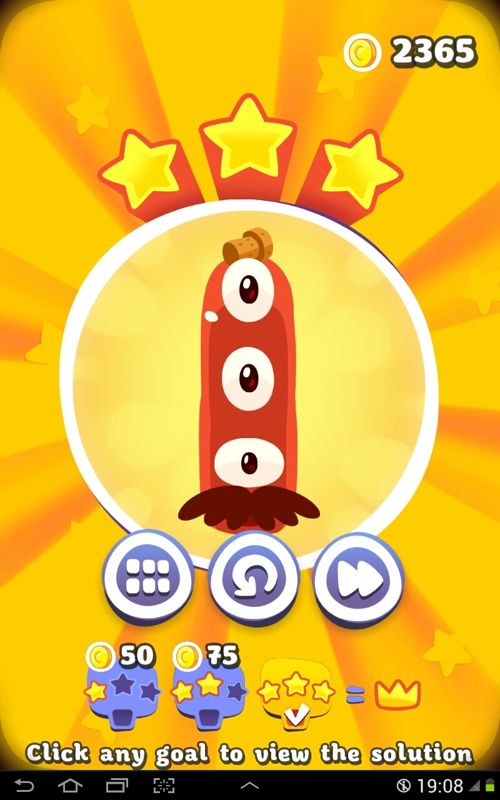 Pudding Monsters (Android) screenshot: Won the level with 3 stars, but can replay it with other two conditions
