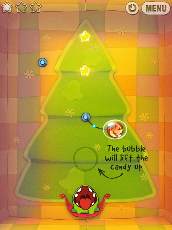 Cut the Rope (iPad) screenshot: Introducing The Bubble (TM) :)