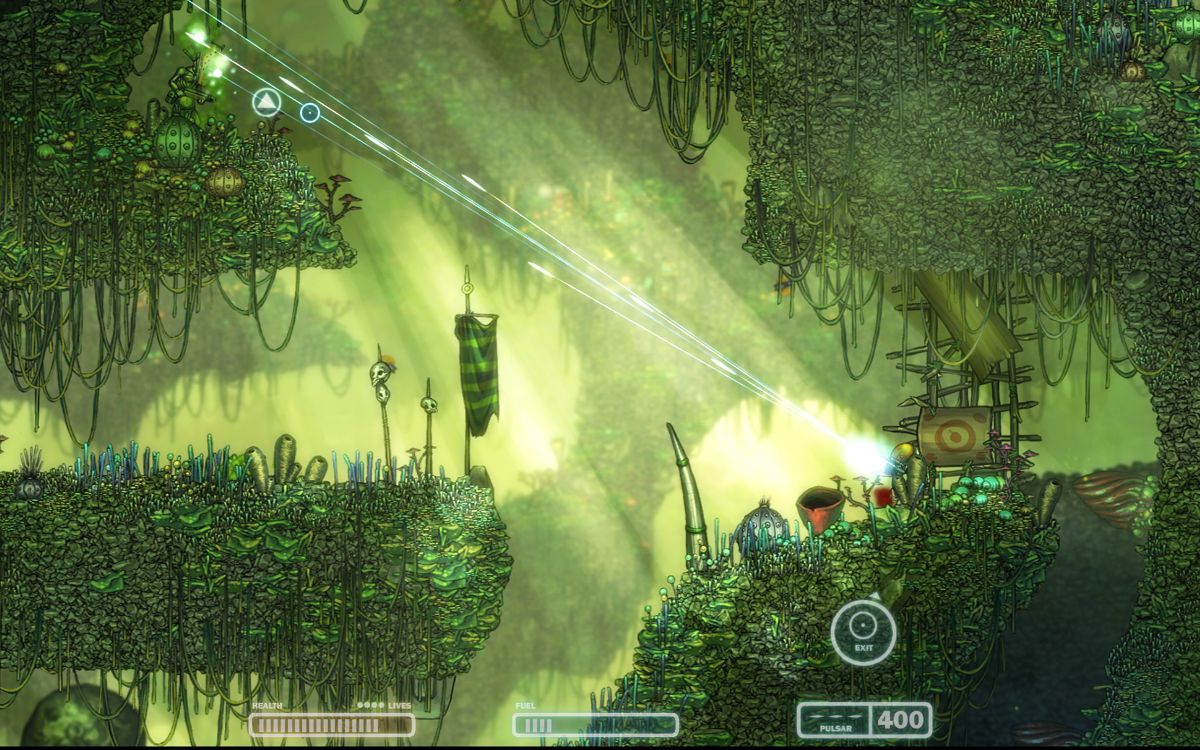 Capsized (Windows) screenshot: The pulsar resembles a machine gun and fires at a fast rate.