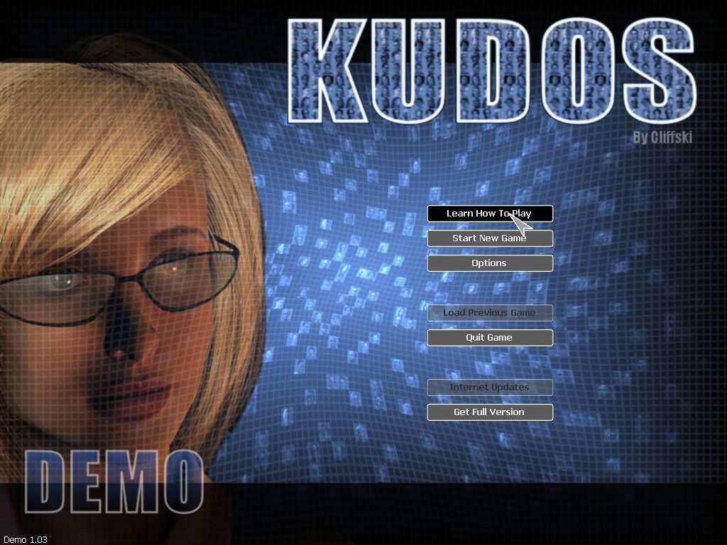 Kudos (Windows) screenshot: The game's main menu - this was taken from the demo version of the game