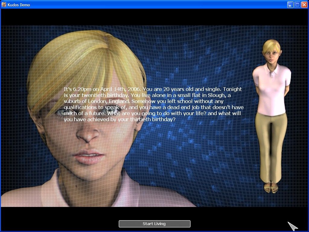 Kudos (Windows) screenshot: .. she's just turned 20, she's in a dead end job, and it's the players job to make decisions that will change her life.