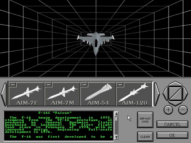 Fighter Wing (DOS) screenshot: Armament selection