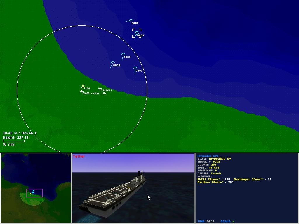 Jane's Combat Simulations: Fleet Command (Windows) screenshot: The carrier HMS Invincible off the Libyan coast