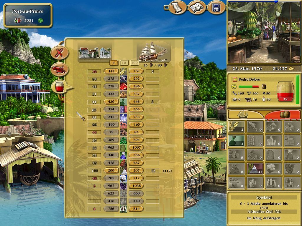 Pirate Hunter: Seize & Destroy (Windows) screenshot: Doing some trade to earn money.