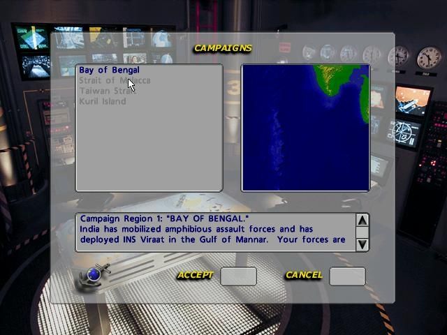 Jane's Combat Simulations: Fleet Command (Windows) screenshot: Campaign menu