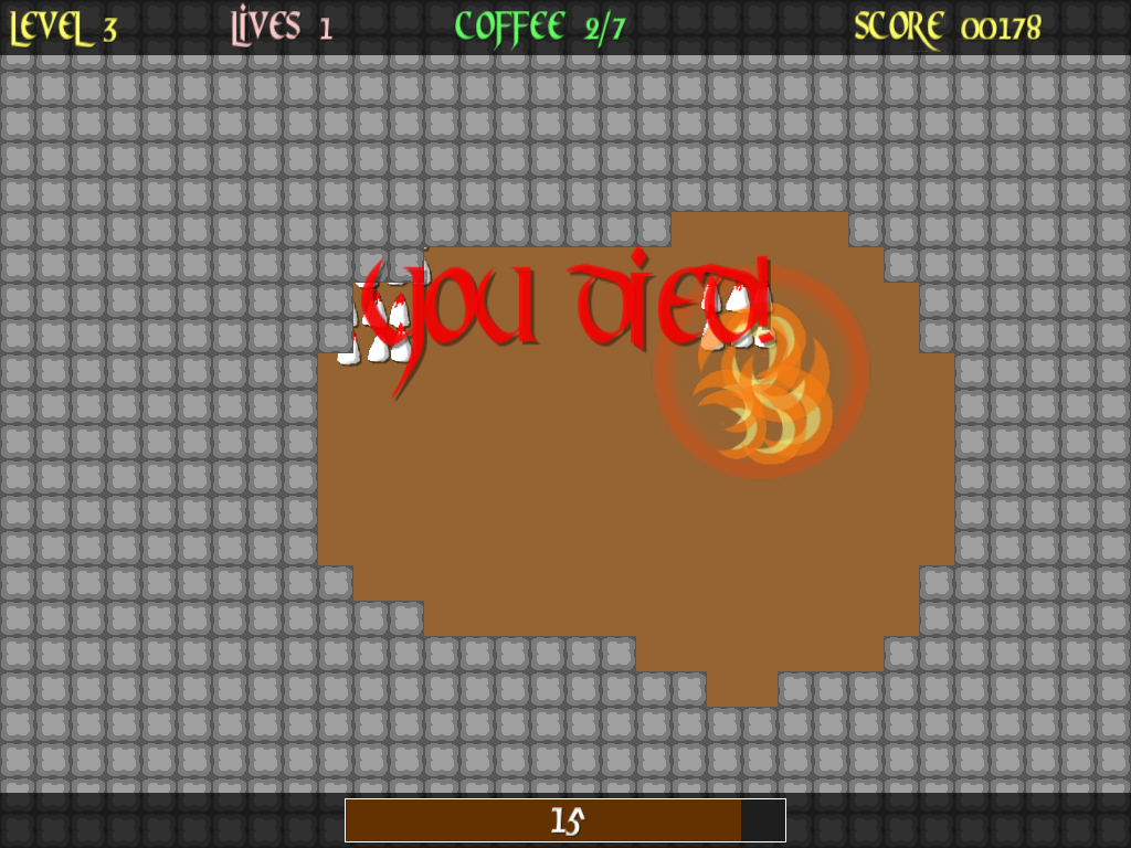Coffee Forever (Windows) screenshot: I hit a spike so I lost a life.