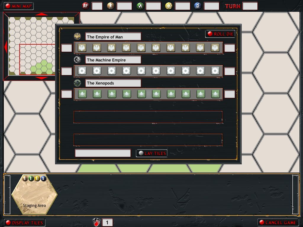 Armageddon Empires (Windows) screenshot: These are dice. The player always starts at the bottom of the map.