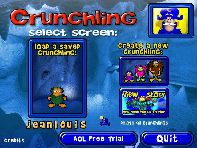 Cap'n Crunch's Crunchling Adventure (Windows) screenshot: Menu