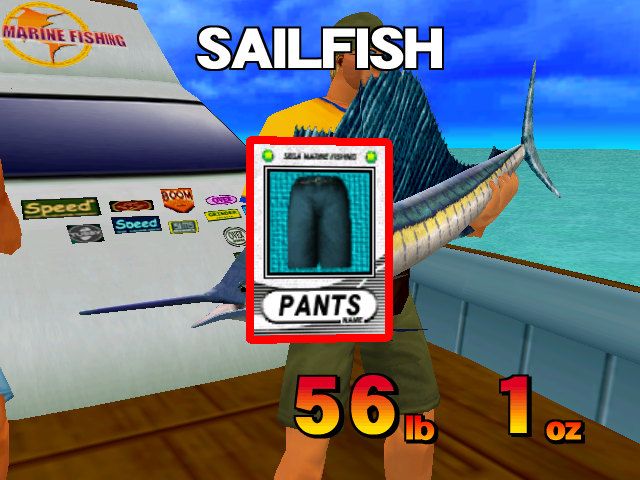SEGA Marine Fishing (Dreamcast) screenshot: I got one and also received...pants.