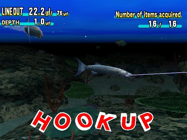 SEGA Marine Fishing (Dreamcast) screenshot: A barracuda took the lure.