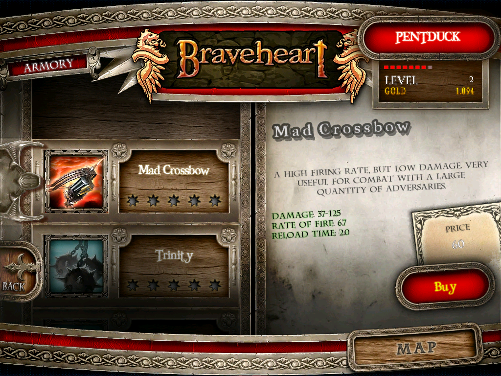 Braveheart (iPad) screenshot: In the town, you can buy weapons