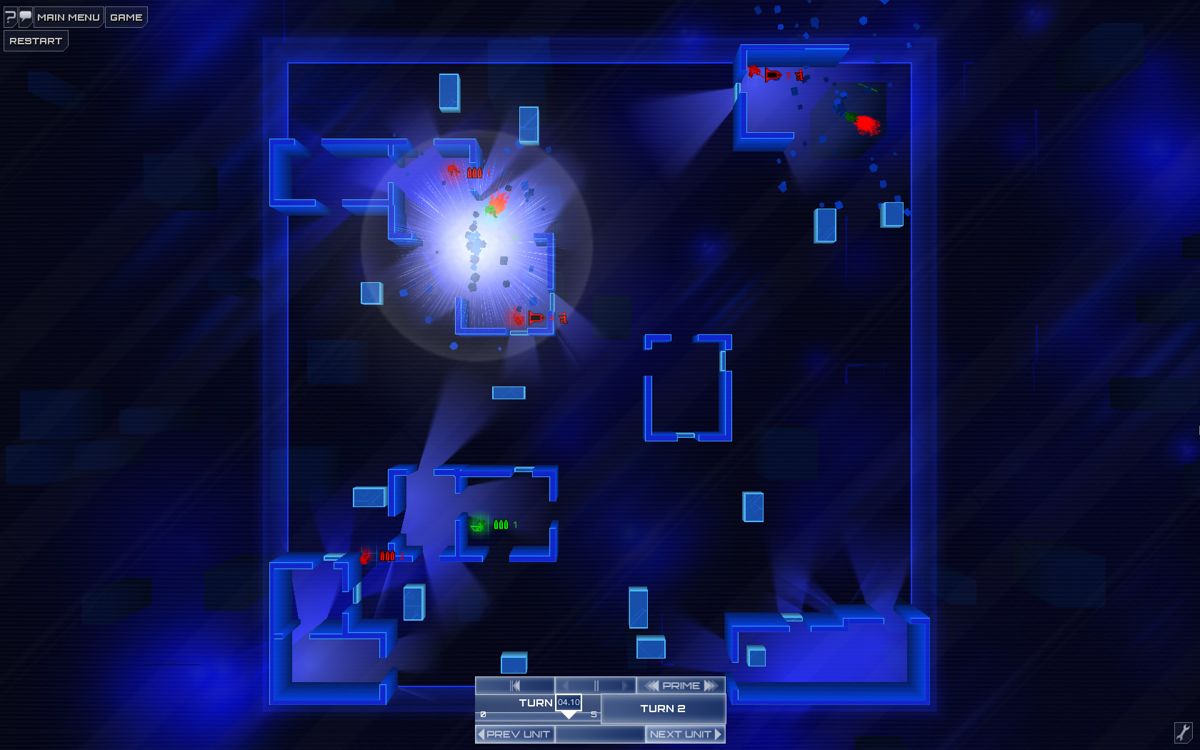 Frozen Synapse (Windows) screenshot: One of my men is blown up by a rocket.