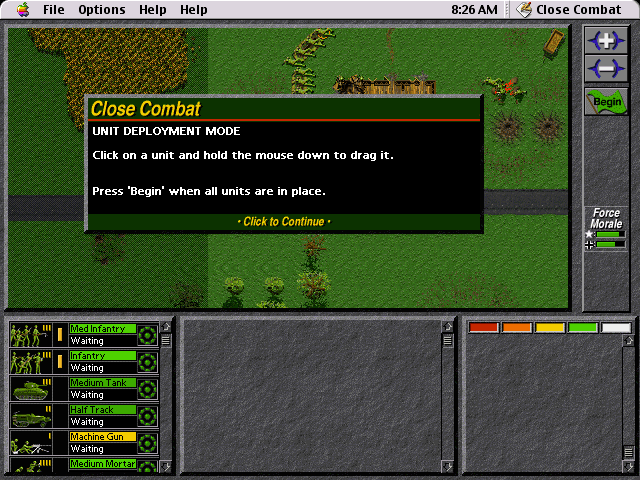 Close Combat (Macintosh) screenshot: Maneuvers - Off the Beach mission start