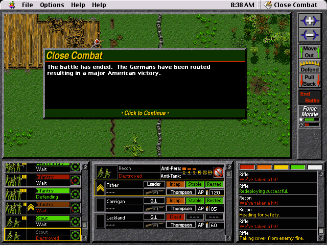 Close Combat (Macintosh) screenshot: Battle ended - American Victory