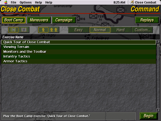 Close Combat (Macintosh) screenshot: Boot Camp - training options