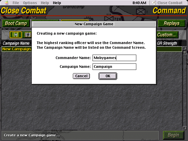 Close Combat (Macintosh) screenshot: Create a campaign