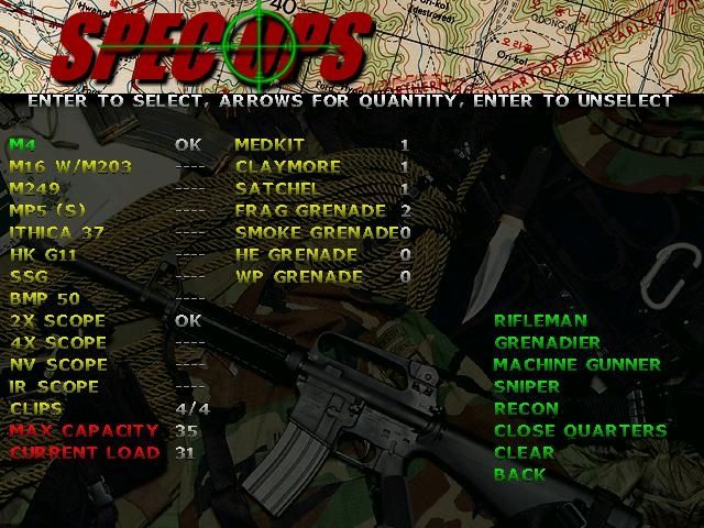 Spec Ops: Rangers Lead the Way (Windows) screenshot: Loadout screen