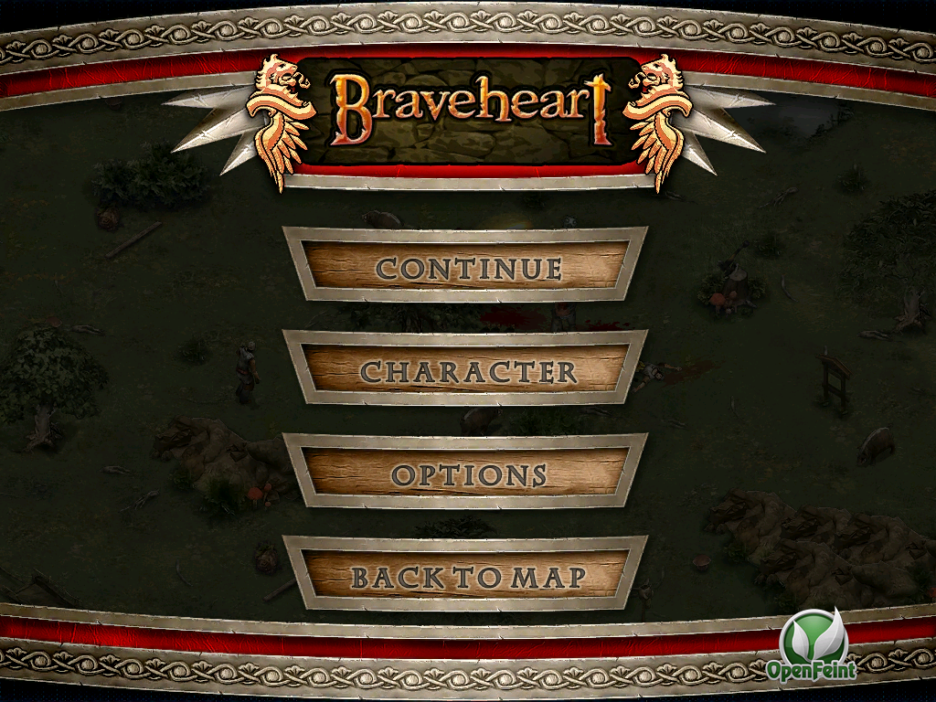Braveheart (iPad) screenshot: Title screen + Main menu