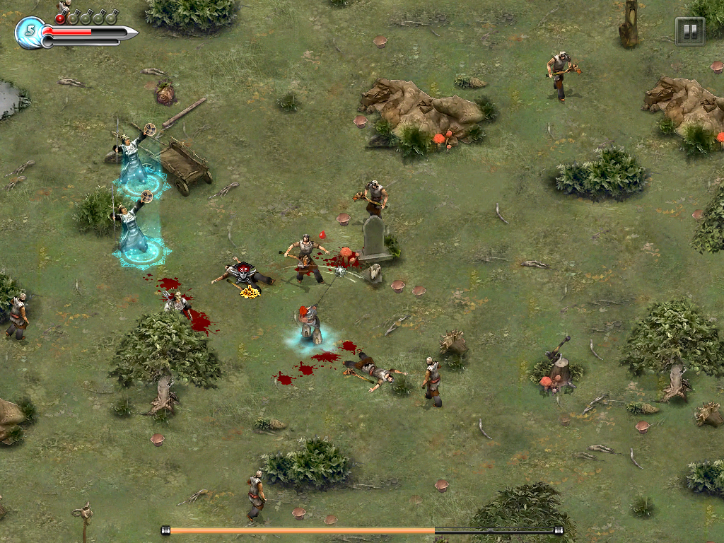 Braveheart (iPad) screenshot: Typical situation: you work with your flail, while spellcasters try to bother you. How very... not nice