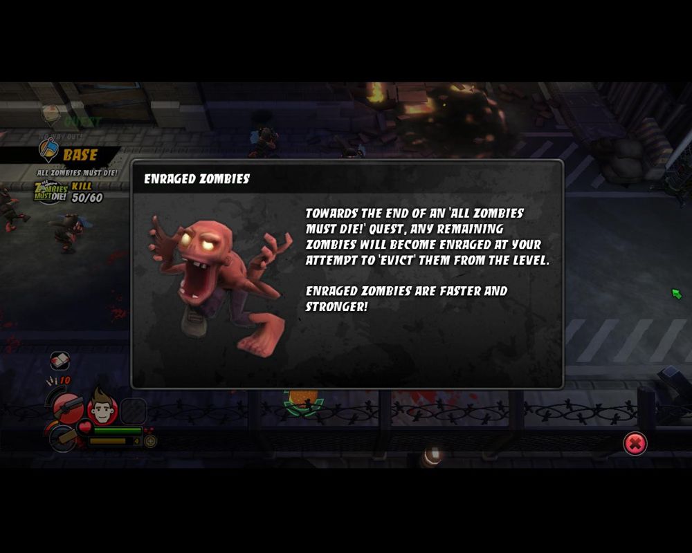 All Zombies Must Die! (Windows) screenshot: Enraged zombies only appear in 'All Zombies Must Die' quests.