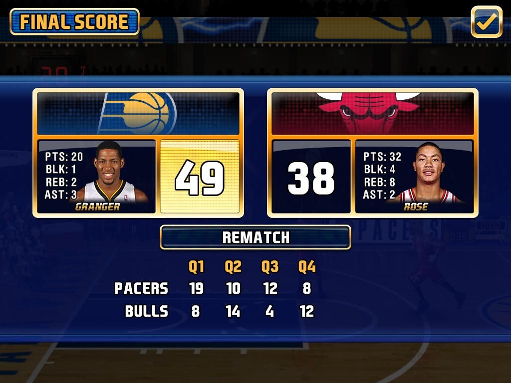 NBA Jam (iPad) screenshot: Final score stats