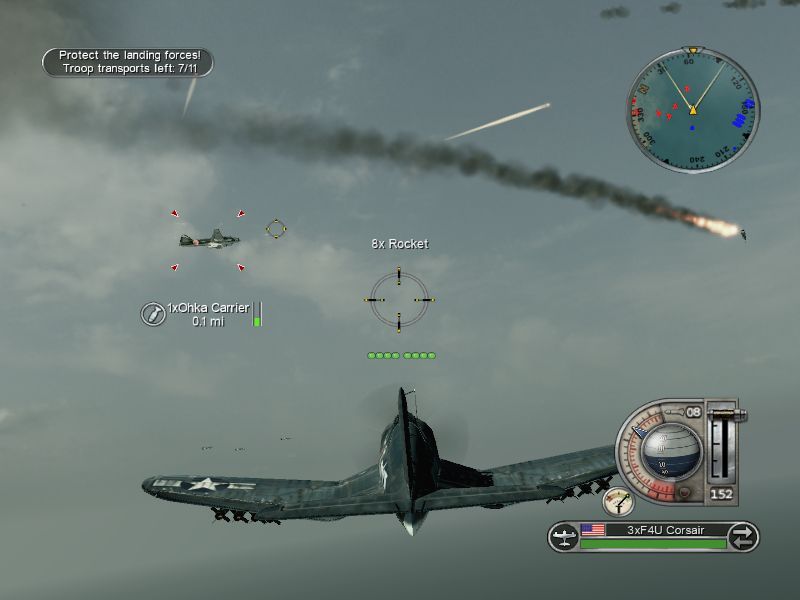 Battlestations: Pacific (Macintosh) screenshot: F4U Corsair intercepting Ohka carriers