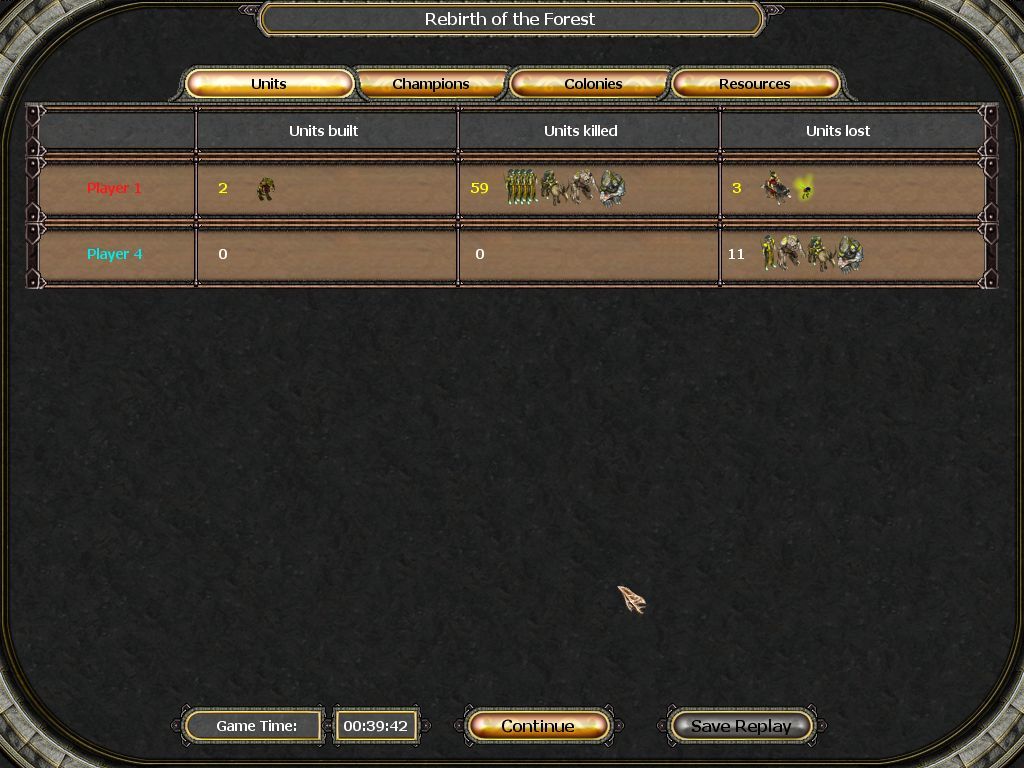 Rising Kingdoms (Windows) screenshot: Mission statistics.
