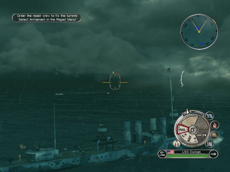 Battlestations: Pacific (Macintosh) screenshot: Skirmish mode - rough seas and limited visibility