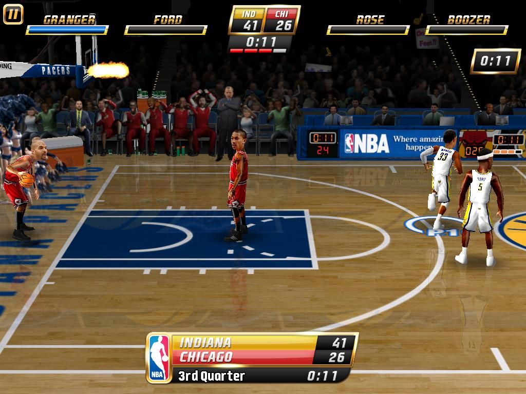 NBA Jam (iPad) screenshot: The last Jam put Ford on fire - Goal is burning fire