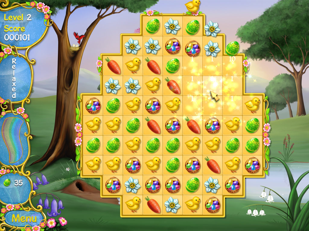 Spring Bonus (Windows) screenshot: The bubble clears the items from all the next-door tiles.