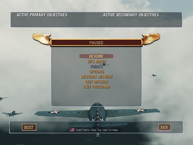 Battlestations: Pacific (Macintosh) screenshot: In game paused menu