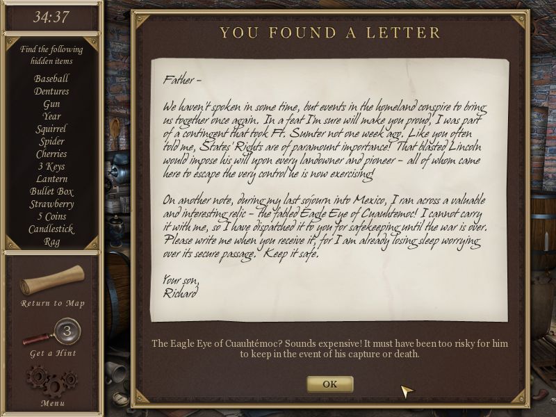 Hidden Mysteries: Civil War - Secrets of the North & South (Macintosh) screenshot: Found a letter