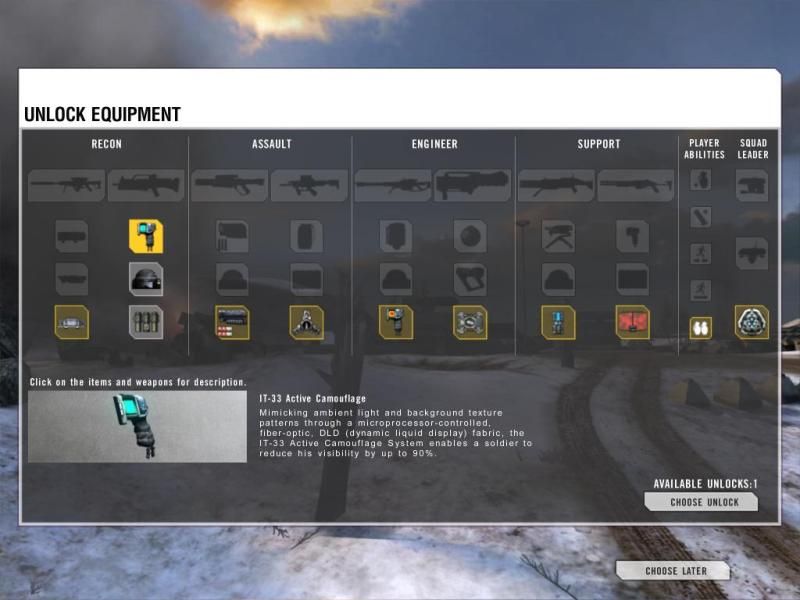 Battlefield 2142 (Windows) screenshot: In game equipment unlock tree