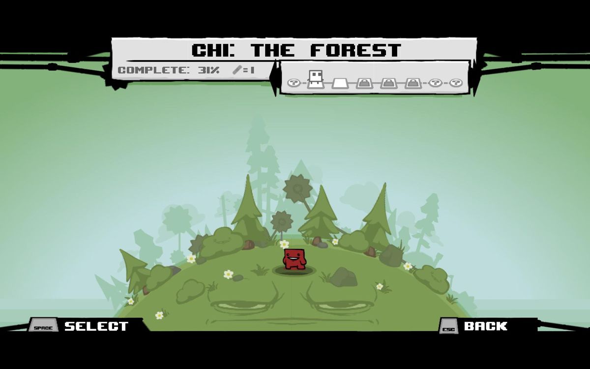 Super Meat Boy (Windows) screenshot: Here you can choose which level you want to play.