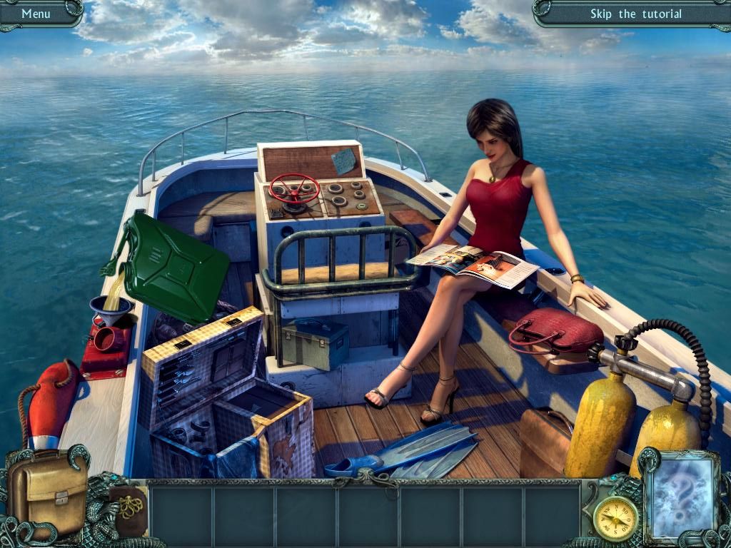 Twisted Lands: Shadow Town (iPad) screenshot: Game start - Angel on the boat