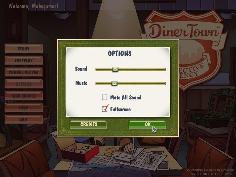 DinerTown Detective Agency (Macintosh) screenshot: Options