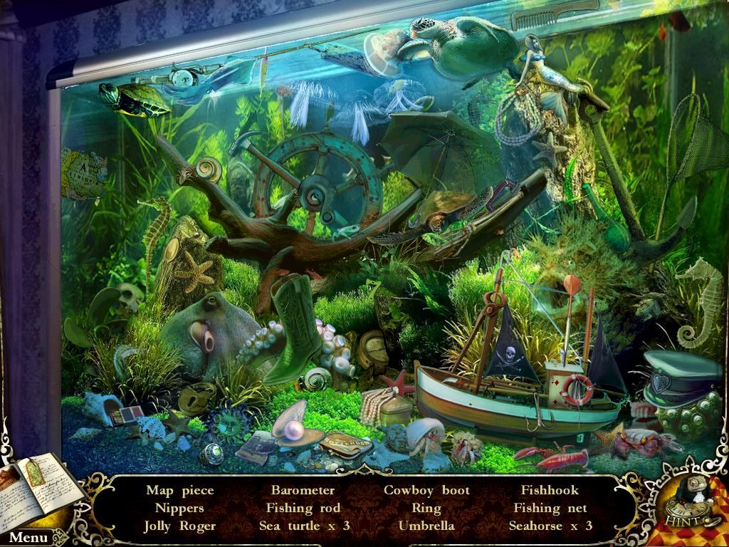 Mystery Trackers: The Void (iPad) screenshot: Hallway aquarium - objects