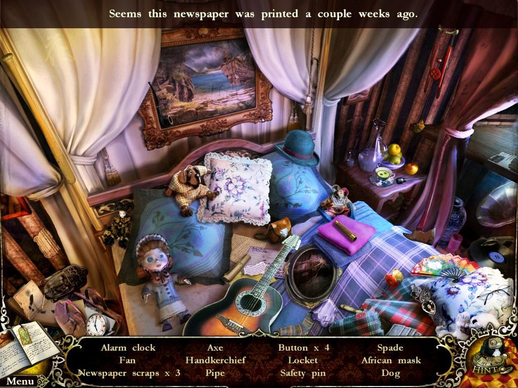 Mystery Trackers: The Void (iPad) screenshot: Bedroom bed - objects